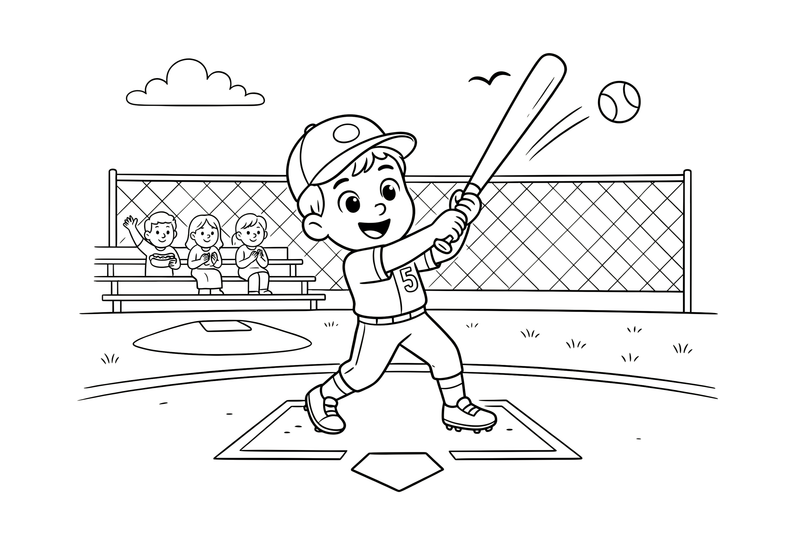 A batter swinging the bat at the ball – Baseball Baseball coloring page