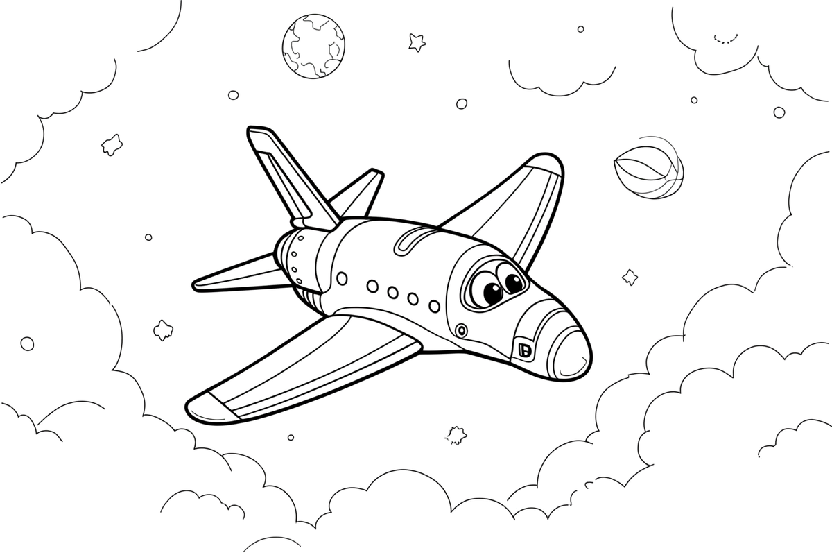 Space Shuttle in Orbit – Space Shuttle Mission coloring page