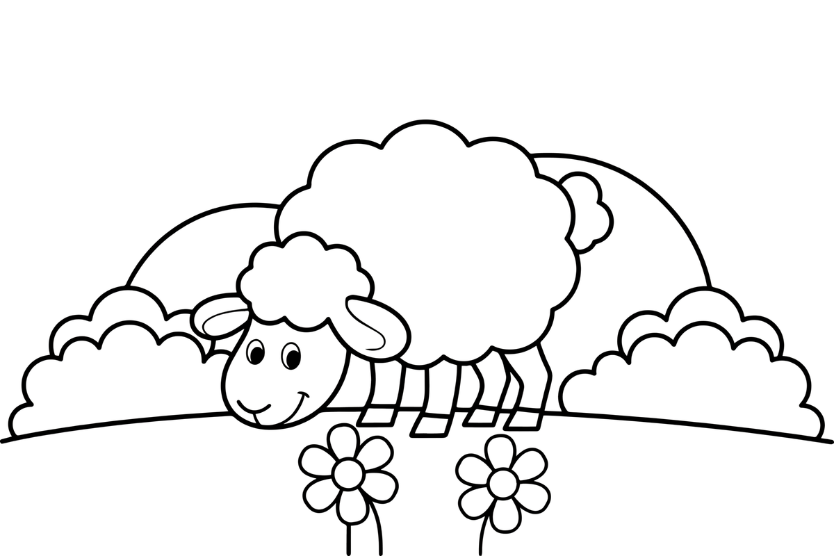 A sheep grazing in a green meadow – Sheep coloring page