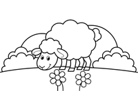 A sheep grazing in a green meadow – Sheep coloring page