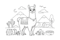A llama standing tall with fluffy fur – Llama coloring page
