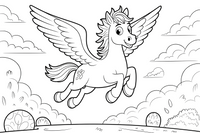 Pegasus flying high above fluffy clouds – Pegasus Magical Flight coloring page
