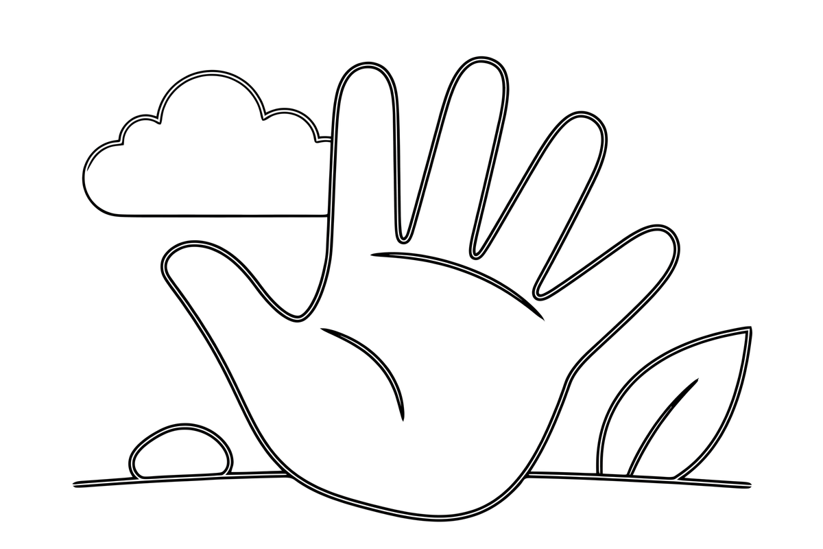 One big open hand with five fingers spread wide, close up – Body Parts Exploration coloring page