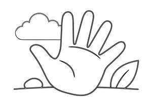 One big open hand with five fingers spread wide, close up – Body Parts Exploration coloring page
