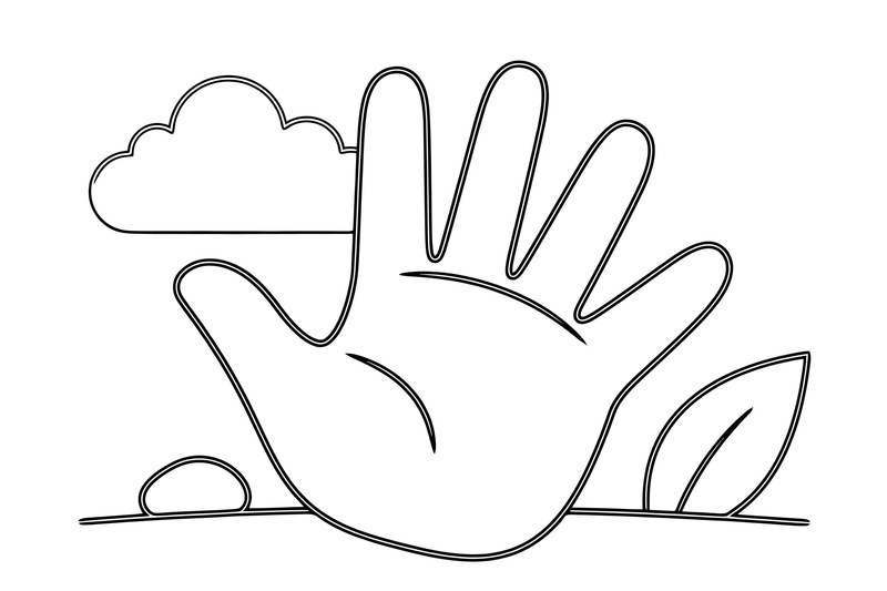 One big open hand with five fingers spread wide, close up – Body Parts Exploration coloring page