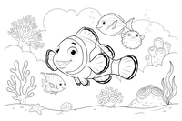 Different fish swimming together in a coral reef – Fishes coloring page