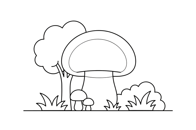 A porcini mushroom (cep) with a thick stem and a round cap – Mushrooms coloring page