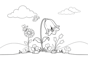 One big bell-shaped flower drooping on a thin stem – Wildflowers coloring page