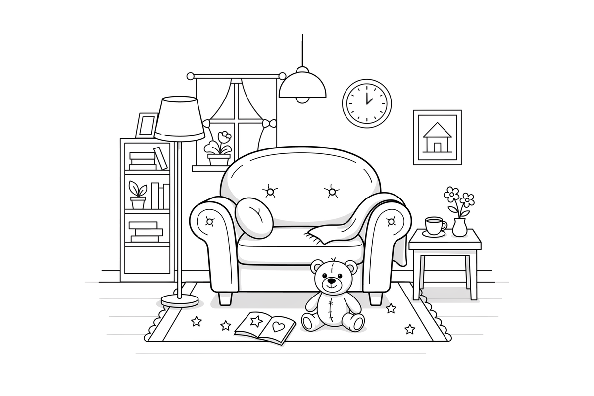 One big cozy armchair, close up – Around the House Object coloring page
