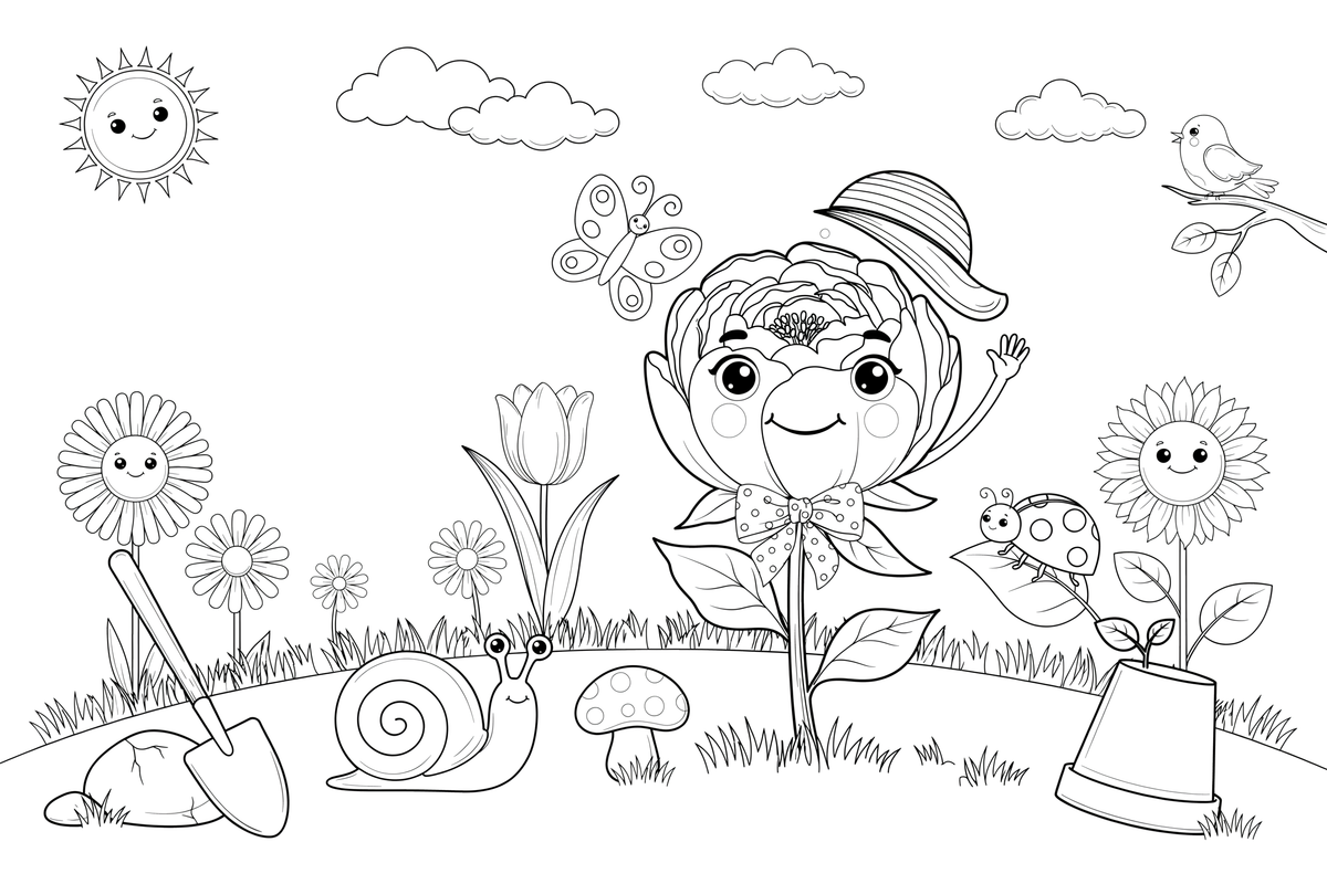 Peony a repeating flower pattern – Peony Flower Display coloring page