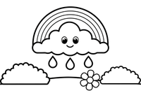 A little cloud raining under a bright rainbow – Rainbow coloring page