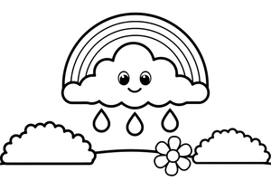 A little cloud raining under a bright rainbow – Rainbow coloring page