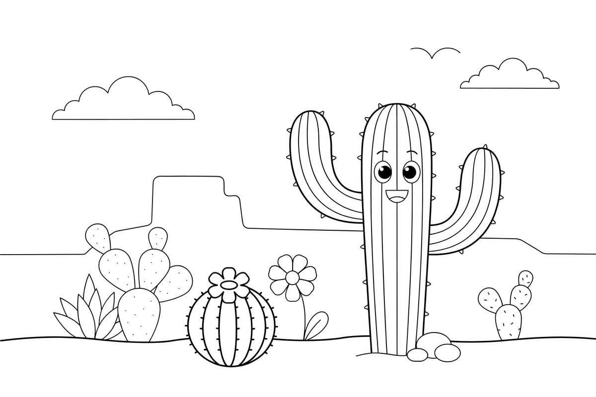 A tall saguaro cactus – Vibrant Cacti & Succulents coloring page