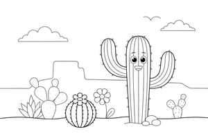 A tall saguaro cactus – Vibrant Cacti & Succulents coloring page