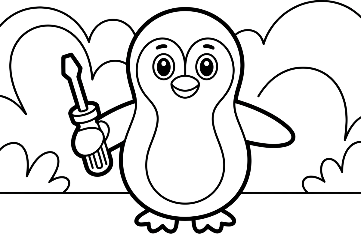 Penguin with a screwdriver – Penguin Fix-It Crew coloring page