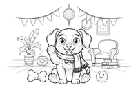 Puppy sitting and giving a paw – Cozy Puppy Dog coloring page