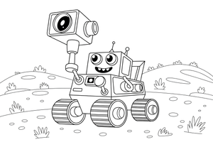 A space rover taking a photo with its camera arm – Space Rover Trails coloring page
