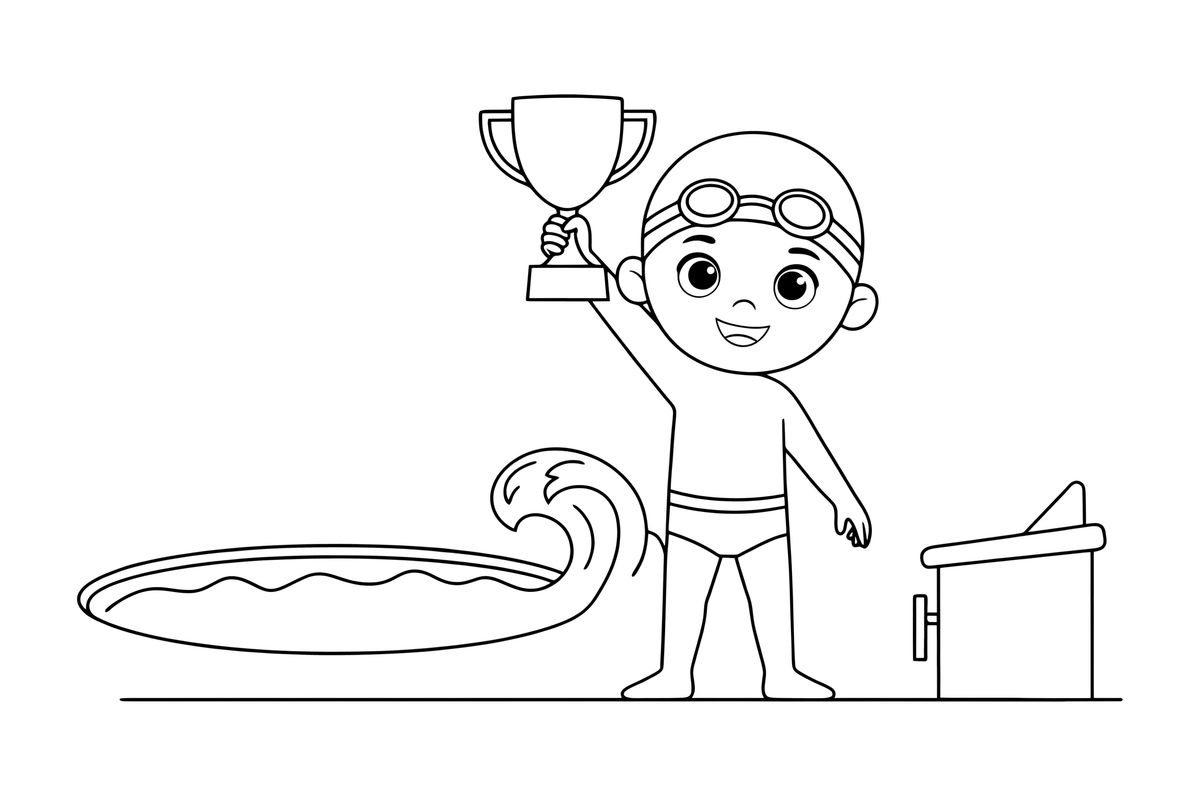 A swimmer holding up a trophy – Dynamic Swimming Swimmers coloring page
