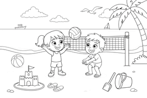 Two person playing beach volleyball in the sand – All Sports coloring page