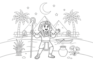 An Egyptian pharaoh with a striped headdress and a crook – Historic People Around the World coloring page