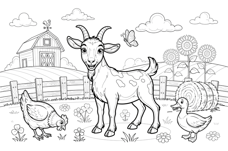 A goat standing in the farmyard – Goat coloring page