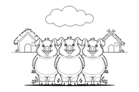 Three happy little pigs standing together – The Three Little Pigs Story coloring page