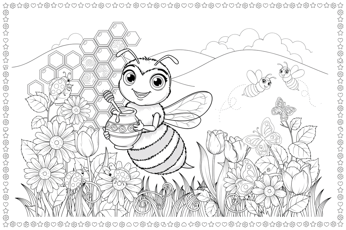 A bee holding a little honey pot – Bee coloring page
