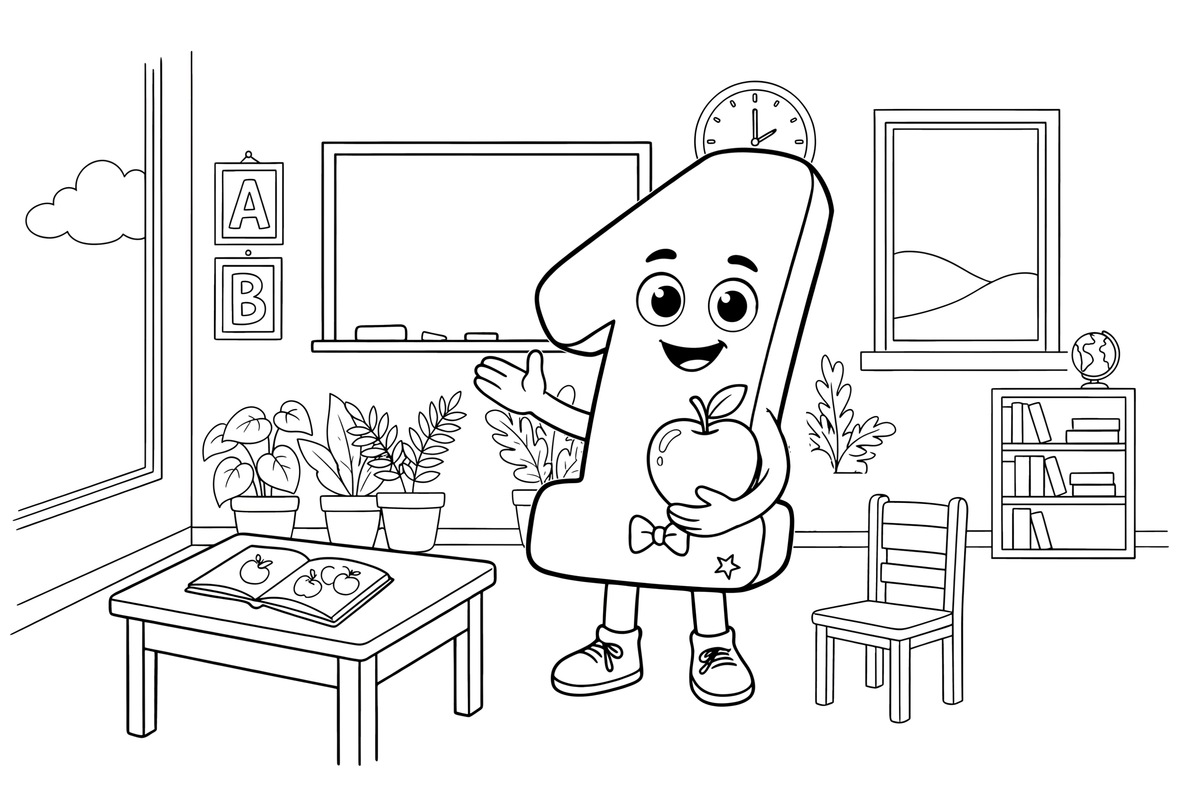 Number 1 with one apple – Number 3 Learning coloring page