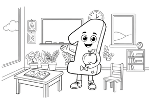 Number 1 with one apple – Number 3 Learning coloring page
