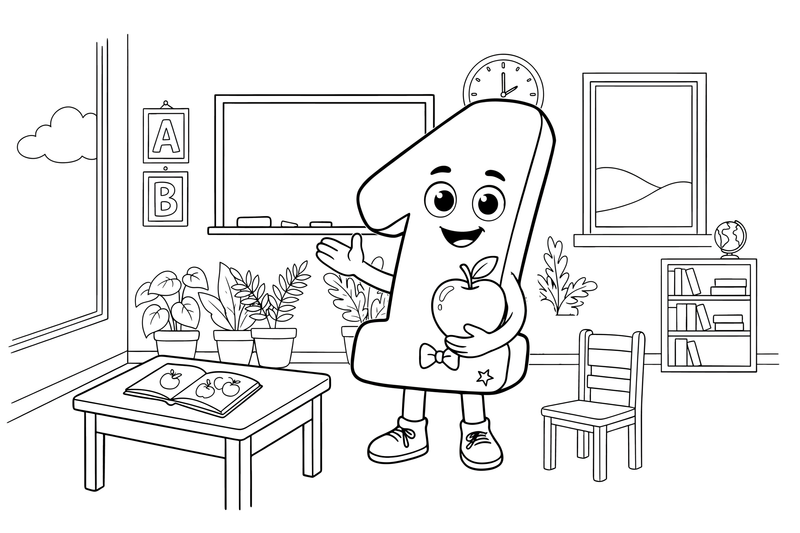 Number 1 with one apple – Number 3 Learning coloring page