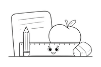 A ruler, a pencil and an eraser together – Classic School & Art Supplies coloring page