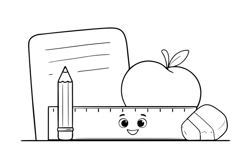 A ruler, a pencil and an eraser together – Classic School & Art Supplies coloring page