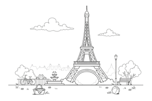 The Eiffel Tower in Paris – Famous Landmarks coloring page