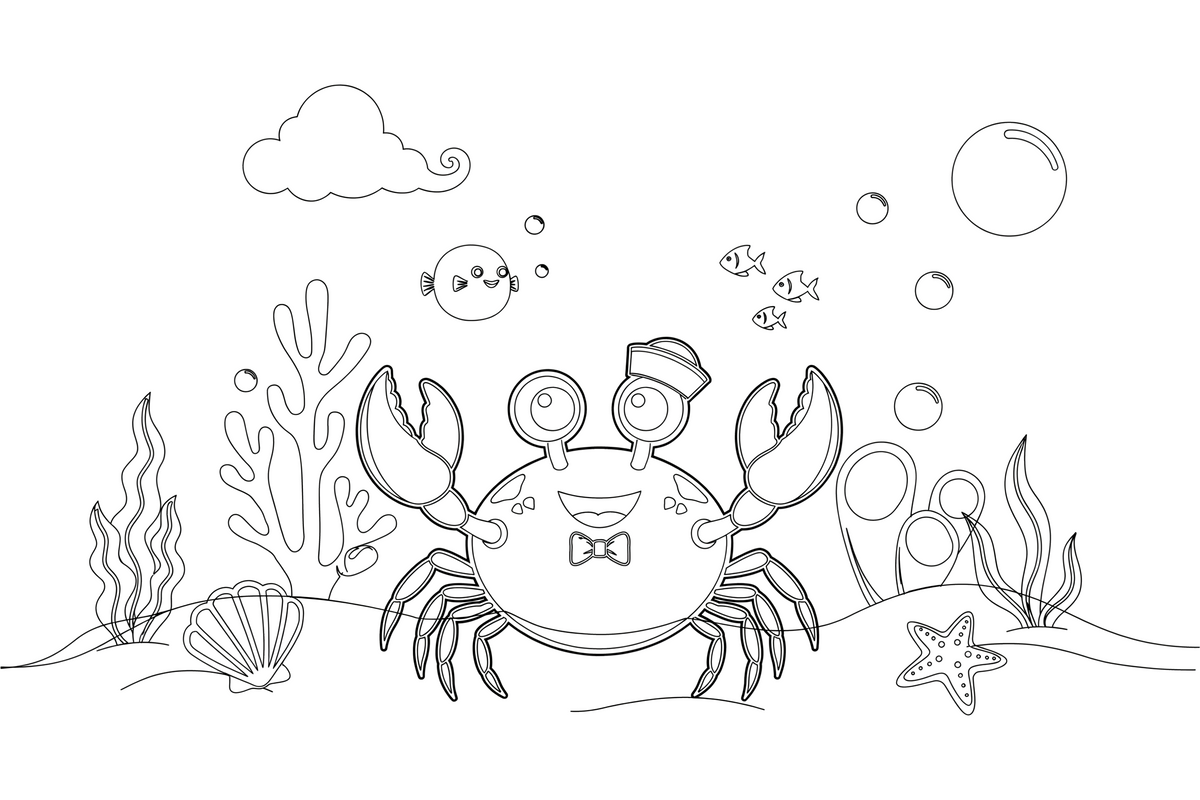 A crab underwater near a coral reef – Crabs coloring page
