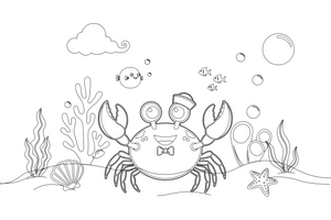 A crab underwater near a coral reef – Crabs coloring page