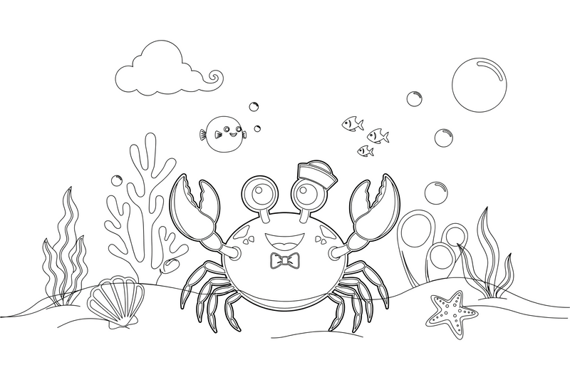 A crab underwater near a coral reef – Crabs coloring page