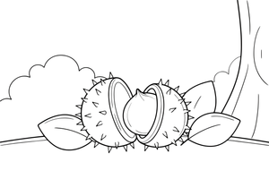 A shiny chestnut with its spiky shell open – Nature treasures coloring page