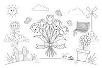 Lavender a bunch of tulips tied with a ribbon – Lavender Flower Array coloring page