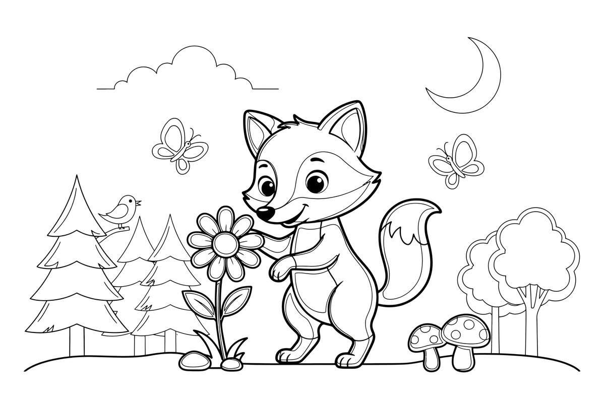 Fox Sniffing – Fox in the Wild coloring page