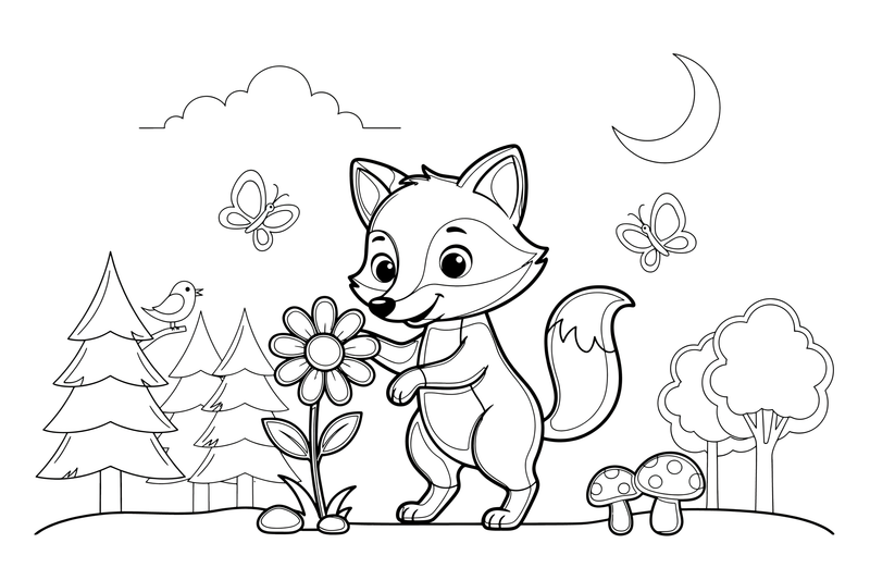 Fox Sniffing – Fox in the Wild coloring page