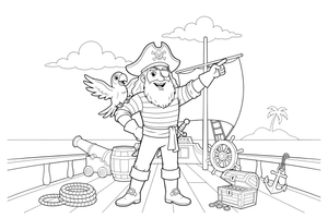 A pirate with a parrot on his shoulder – Adventurous Pirate coloring page