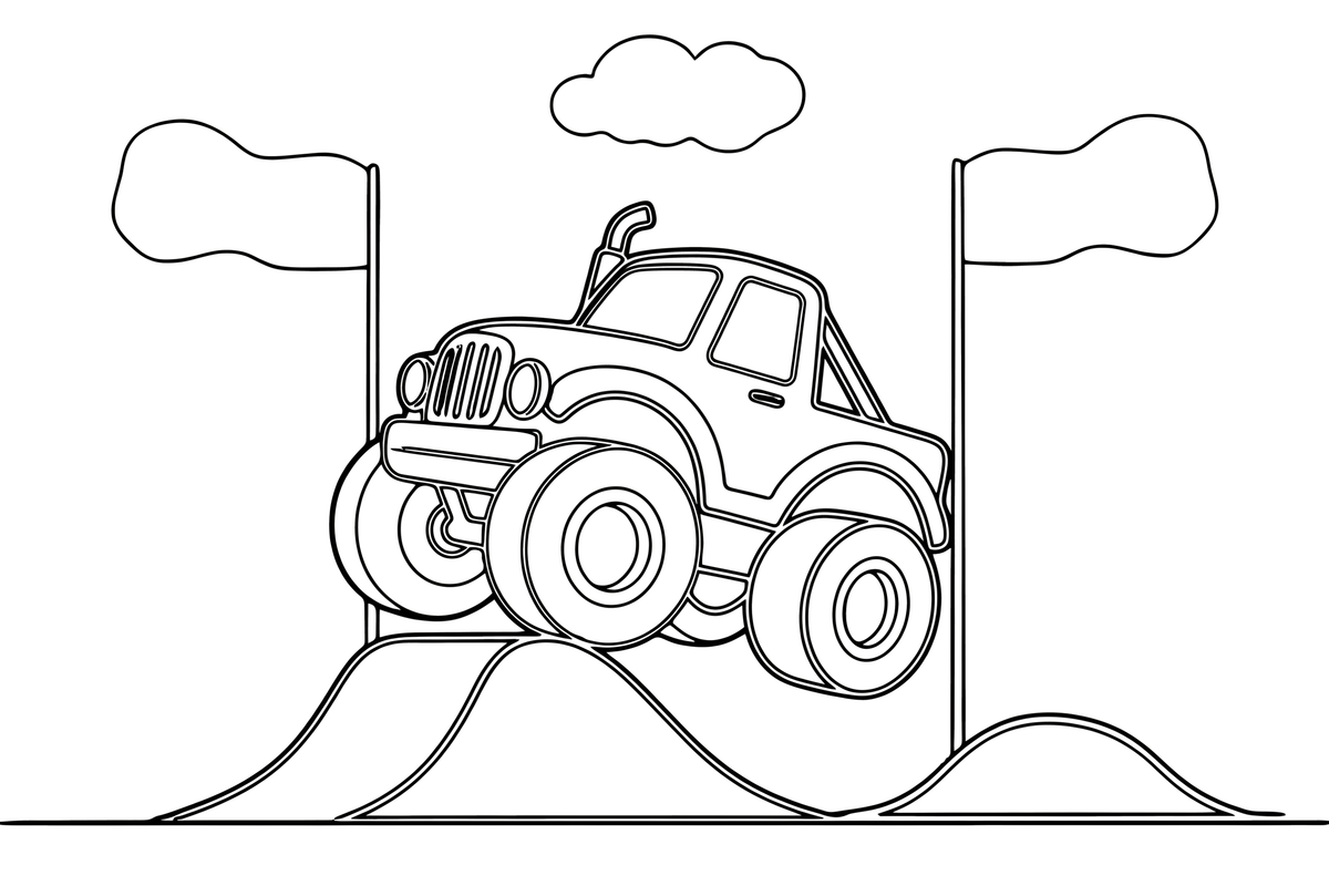 A monster truck doing a big jump – Sport Sport Cars coloring page