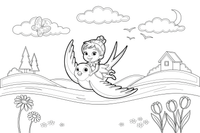 The tiny girl flying through the sky on the back of a swallow – Thumbelina Story coloring page