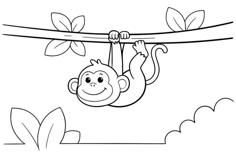 A monkey hanging from a tree branch – Monkey coloring page