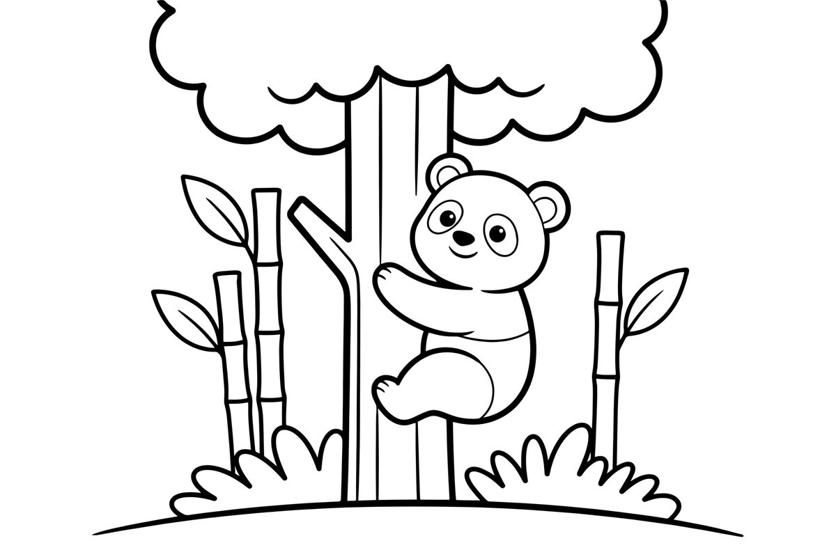 A panda climbing a tree – Playful Panda Wild coloring page