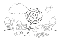 Ne big round lollipop on a stick with a spiral pattern – Candy & Chocolate Sweets coloring page