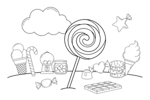 Ne big round lollipop on a stick with a spiral pattern – Candy & Chocolate Sweets coloring page