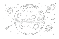 A close-up of the mars planet with big simple craters (outlined, empty) – Mars coloring page