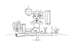 A man in flamingo pose balancing on one leg – Yoga coloring page