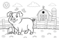 A pig standing in the farmyard – Pig coloring page